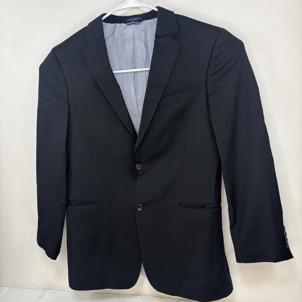 Tommy Hilfiger Suit Jacket Mens Size 40L Black 100%‎ Wool Blazer Sports Coat